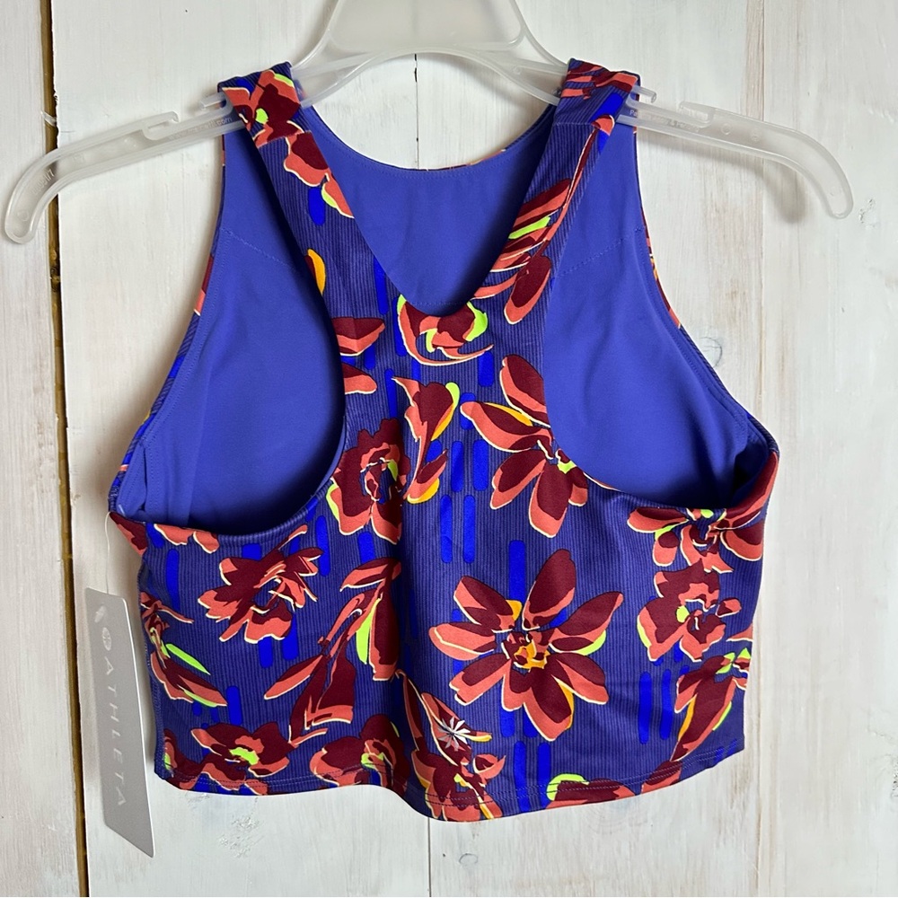 Athleta Conscious Crop‎ Top Blue Purple Floral Removable Pads NWT Bra Small - Picture 3 of 11